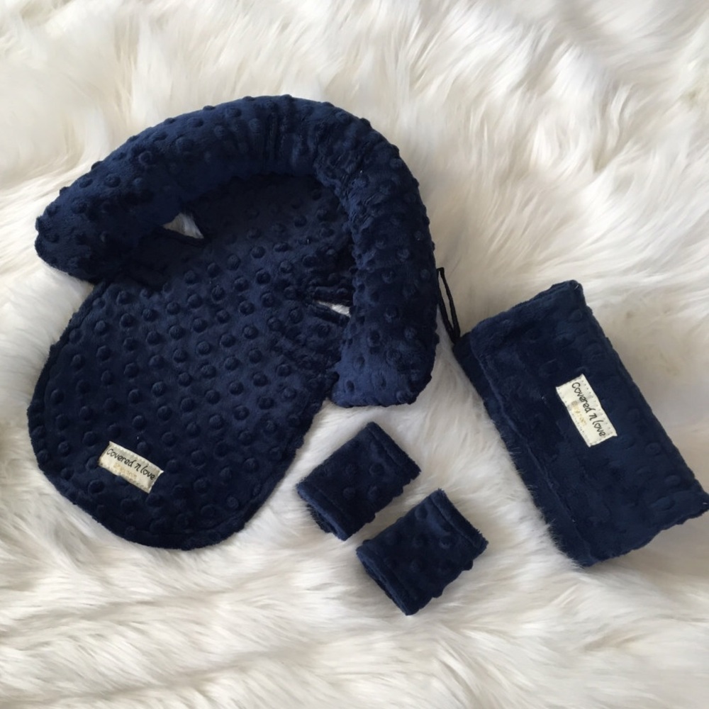 Newborn/Baby Car Seat Plush Cushion Set, Navy